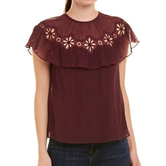REBECCA TAYLOR top plum purple‎ pinwheel silk blend eyelet 4 - Picture 1 of 12